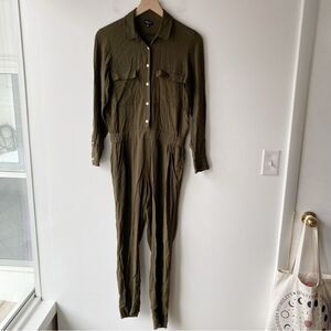madewell green pull on long sleeve viscose crepe jumpsuit size xs